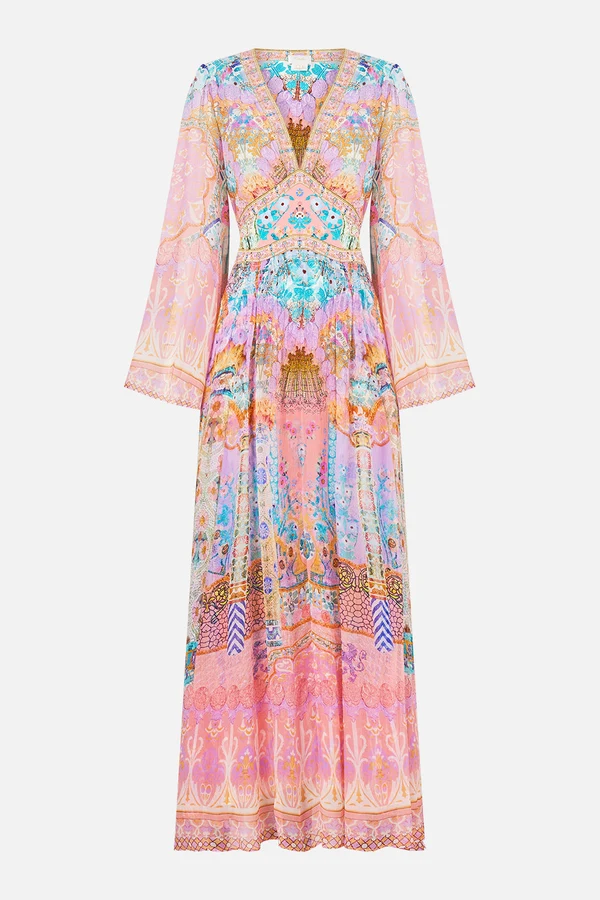 CAMILLA / PASTEL BAROQUE SILK MAXI DRESS