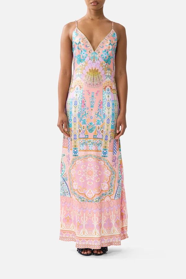CAMILLA / PASTEL BAROQUE SILK MAXI DRESS
