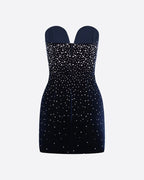 Alex Perry / Strapless Sweetheart Crystal-Embellished Velvet Mini Dress / Size 8