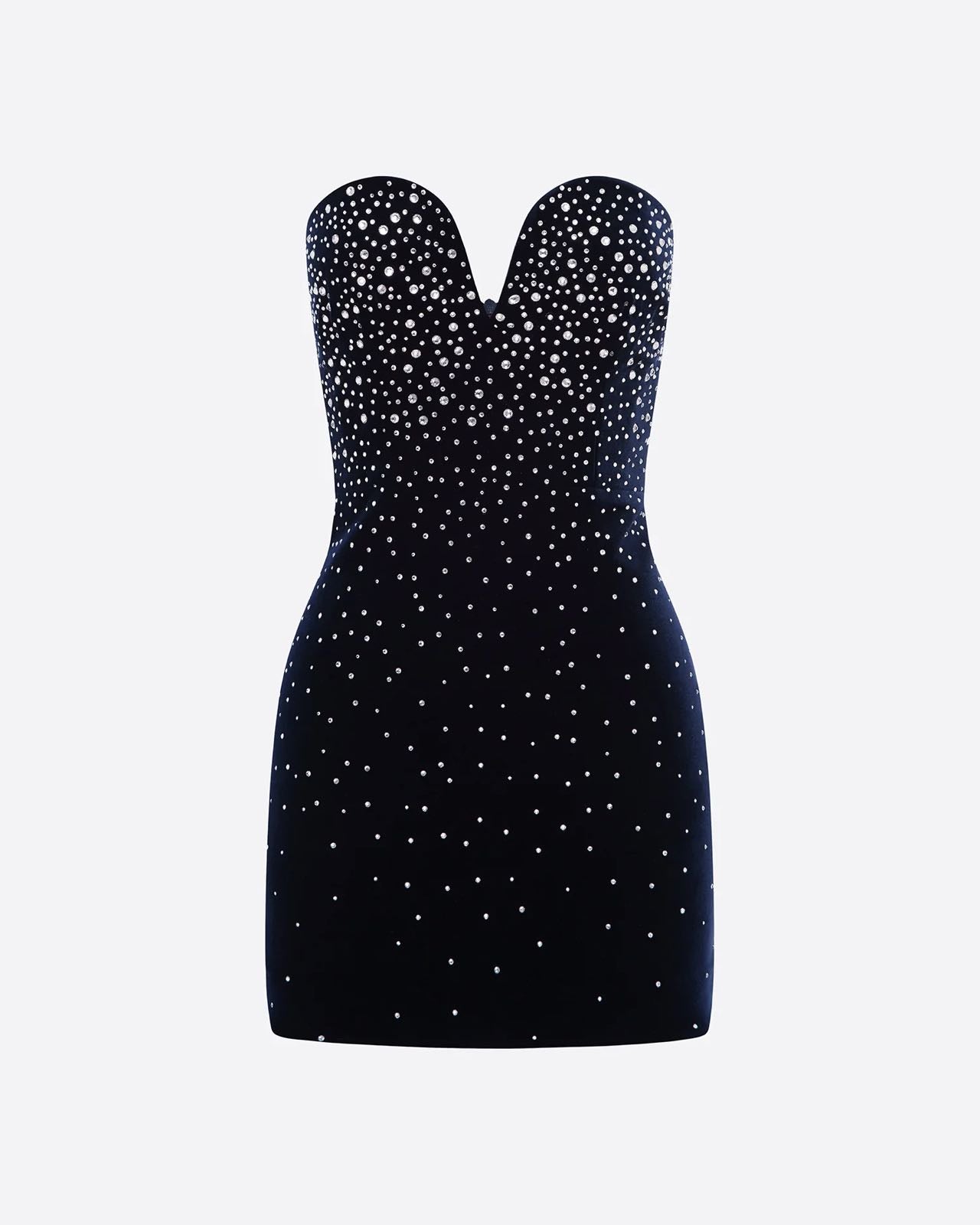 Alex Perry / Strapless Sweetheart Crystal-Embellished Velvet Mini Dress / Size 8