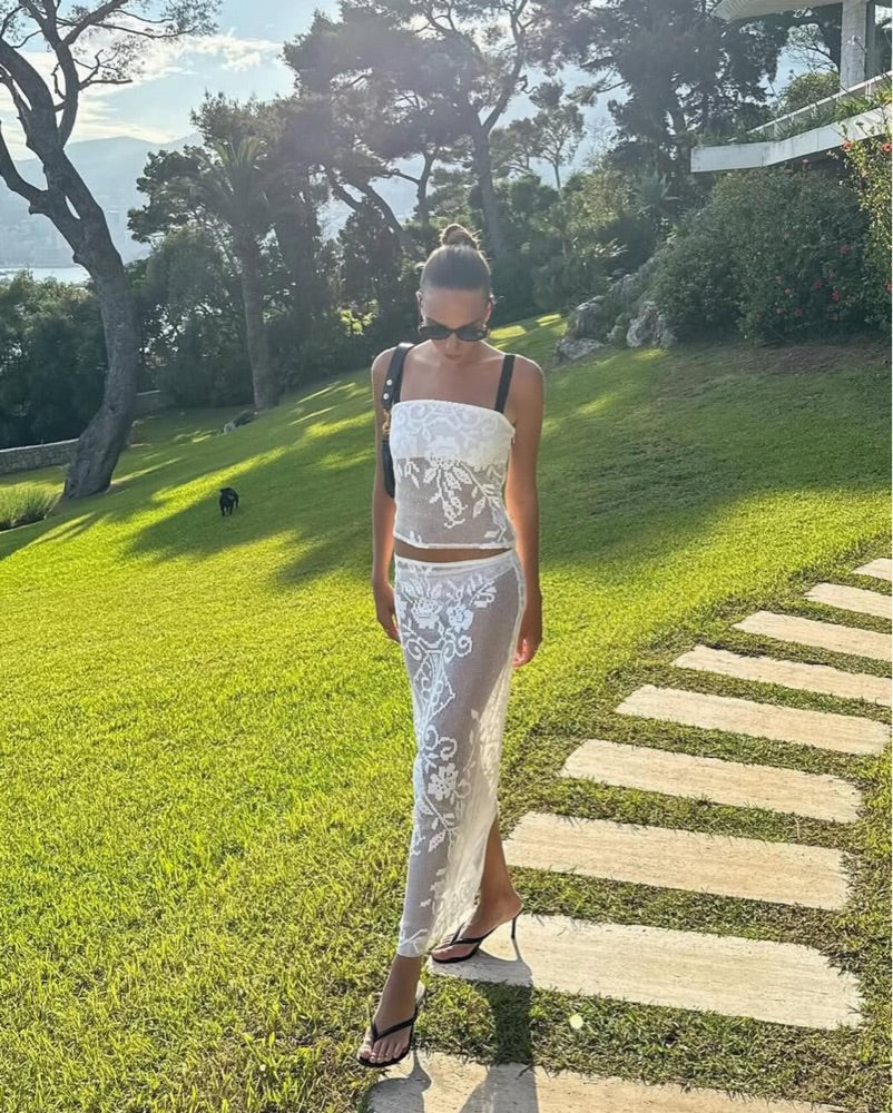 WITH JÉAN / FLORAL CROCHET MIDI SKIRT