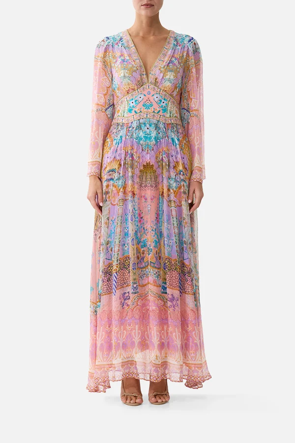 CAMILLA / PASTEL BAROQUE SILK MAXI DRESS