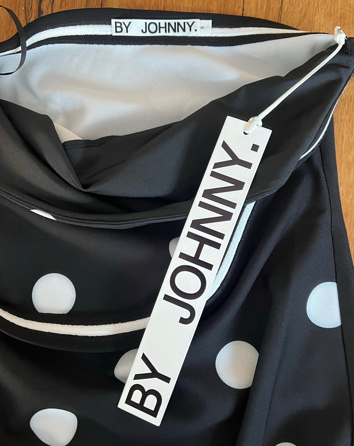 BY JOHNNY / BLACK POLKA DOT HALTER MINI DRESS